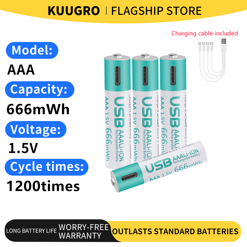 Vape Battery 18650 - kuugro USB 1.5V AAA Rechargeable Lithium